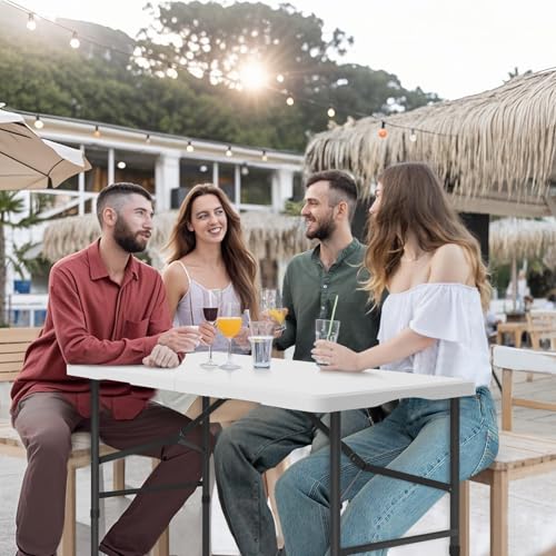 4 Ft Plastic Folding Table,Heavy Duty Portable Table for Indoor & Outdoor,350lbs Weight Capacity,Premium Solutions for Camping,Picnic,BBQ and Party - size: 4 ft (1-Pack) - White