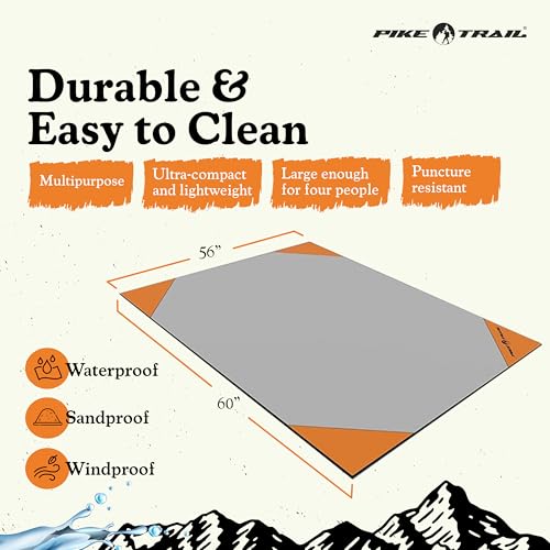 Pike Trail - Outdoor Pocket Blanket - Lightweight, Durable and Waterproof Blanket - Beach, Hiking, Picnic and Camping Essentials - 60” x 56” - Gray - color: Grey/Orange