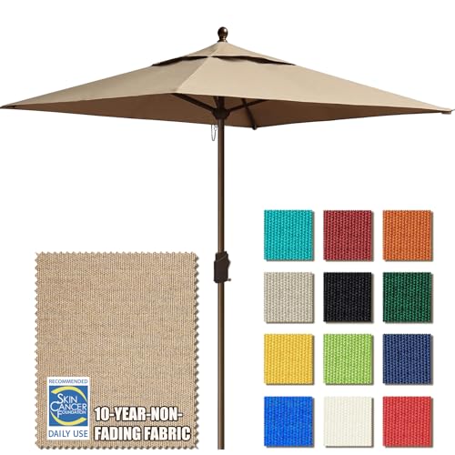 EliteShade USA 10-Year-Non-Fading 6x6Ft Square Market Patio Umbrella, UPF 50+ UV Protection Performance Sun Umbrella, Heavy Duty Commercial Grade Outdoor Table Umbrella with Crank, Windproof Vented Top for Garden, Pool, Deck and Outdoor Playsets, Heather