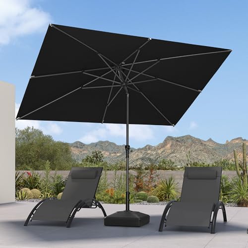 PURPLE LEAF 10' x 6.5' Rectangular Patio Umbrella Outdoor Table Umbrella Aluminum Frame Market Umbrella Sun Umbrella with 8 Sturdy Ribs & Tilt for Garden Deck Lawn & Pool Black - color: Black, size: 6.5' x 10'