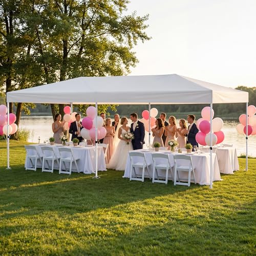 Bealife 10x20 Pop-Up Canopy Tent with 6 Removable Sidewalls, One Push Party Tent Outdoor Waterproof Canopy for Parties Commercial Wedding, 3-Height Adjustable Easy Set Up Gazebo, Carry Bag, (White) - color: White