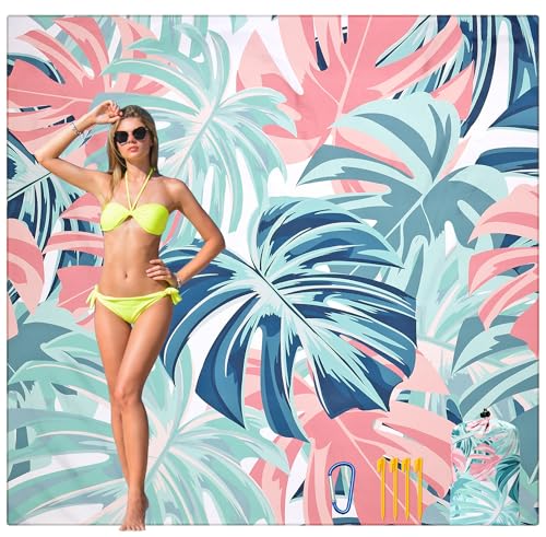 HIHOHO Beach Blanket Waterproof Sandproof Beach Mat for 1-8 Adults Quick Drying Durable Outdoor Picnic Mat for Beach Festival Travel Camping Hiking (Flamingoes-Palm, 79"×83"(4 Person)) - color: Flamingoes-palm, size: 6'11" x 6'7"