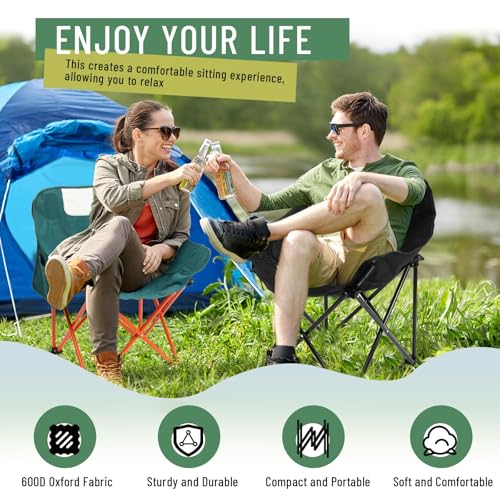 2 Pack Compact Camping Chairs Portable Folding for Outside with Carry Bag Lightweight Moon Chairs for Travel Picnic Hiking Beach Fishing, 600D Oxford, Supports 330lbs(Green, Black) - color: Green, Black