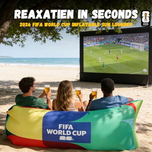 MESUCA FIFA World Cup 2026 Edition Inflatable Sun Lounger, Air Sofa, Blow Up Couch, 210T Polyester Inflatable Camping Chair is Ideal for Backyard, Beach, Travel, Picnics and Music Festivals FIFA - color: Fifa-multicolor