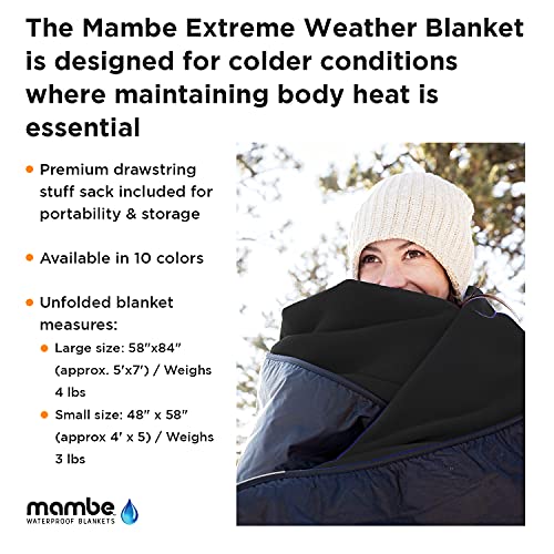 Mambe Extreme Weather Outdoor Blanket - Charcoal, Large - 100% Waterproof and Windproof, Soft Warm Polarfleece with Durable Nylon Shell, Use at Sporting Events, Camping, Picnics, Emergency. - color: Charcoal