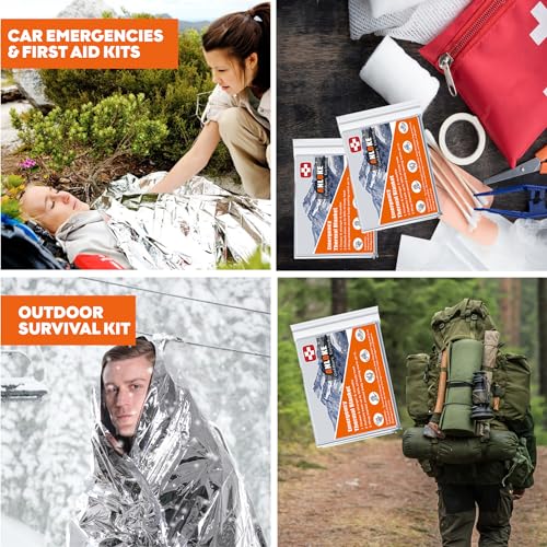 ANLOKE Emergency Blankets Mylar Thermal Blanket-(50 Pack) of Gigantic Space Blanket 82 * 64 in. Survival Blankets Heavy Duty Camping Gear,First Aid - color: Silver--50 Pack