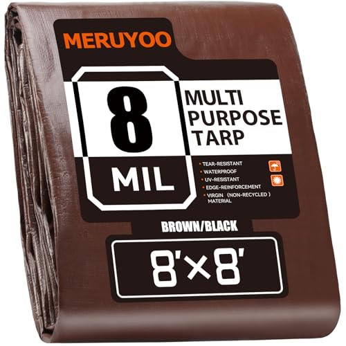 8x8 FT 8 Mil Waterproof Poly Tarp, UV Resistant & Rip Tear Resistant Reversible Protective Cover with Grommets - Perfect for Patio Furniture, Car, Garden Plants, Chicken Coop & Outdoor Storage - color: Brown, size: 8x8