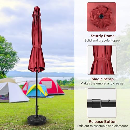 Simple Deluxe 9' Patio Umbrella Outdoor Table Market Yard Umbrella with Push Button Tilt/Crank, 8 Sturdy Ribs for Garden, Deck, Backyard, Pool, Red - color: Red-New, size: 9ft