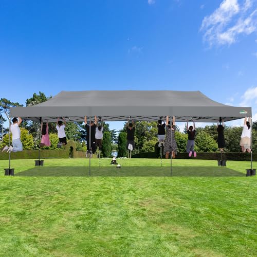 COBIZI 10x30 Heavy Duty Pop up Canopy with 8 sidewalls Stable Wedding Outdoor Tents for Parties Canopy Pop Up Party Tent UPF 50+ Waterproof Commercial Gazebo with Roller Bag, Gray Upgraded - color: Light Grey, size: 10x30 With 8 Sidewalls