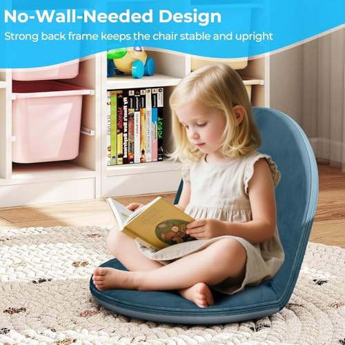 2Pcs Floor Chair, 5-Position Foldable Floor Chair for Kids with Adjustable Back, Soft Sponge & Velvetean Cover, for Adults and Kids, Indoor Outdoor Use, Meditation, Gaming, Camping(Blue) - color: Blue