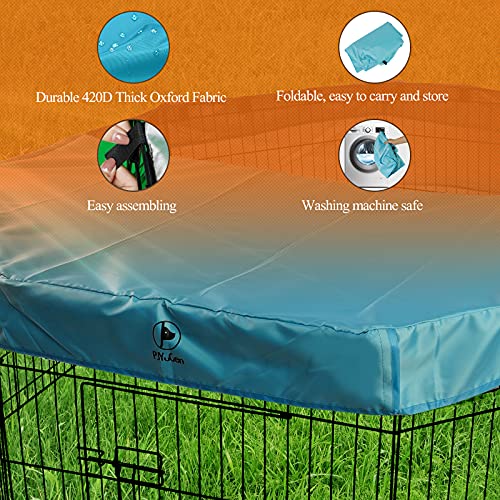 PJYuCien Dog Playpen Bottom Pad,Fits 24 Inch 8 Panels Regular Octagon Metal Exercise Pet Pen,Elastic Buckles Connections,Black (Note:Fence Not Included) - color: Only Blue Top Cover, Adhesive Tape Connections