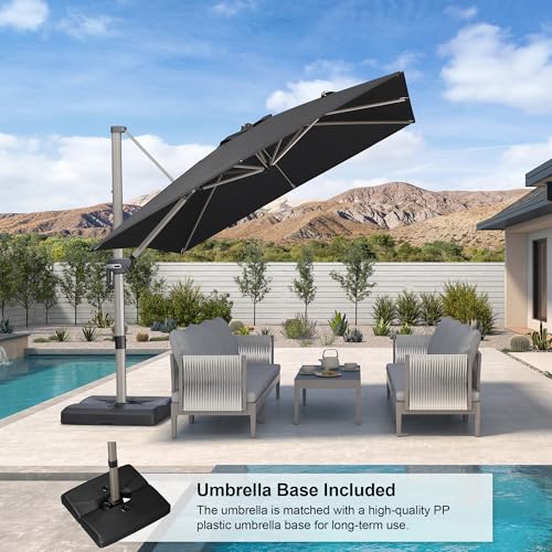 PURPLE LEAF Patio Umbrella with Base Included, 9ft Outdoor Aluminum Cantilever Umbrella with 360° Rotation, Aluminum Large Offset Umbrella for Outdoor Garden Pool, Black - color: Black, size: 9' x 9'