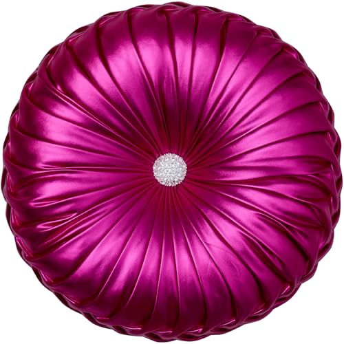 EUCIOR Round Throw Pillows,Pumpkin Pleated Handmade Metallic Throw Pillows,Hot Pink Throw Pillow,Modern Leather Decorative Pillowcases for Home Decor Bedroom Living Room Couch Bed Sofa (Hot-Pink) - color: Hot Pink