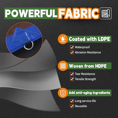RAINDEWAY Tarp 20x25 Feet Tarps Heavy Duty Waterproof with D-Rings, Reinforced Corners and Edges,UV Resistant,Multipurpose Poly Tarp for Roof,Wood,Camping,Blue/Brown - color: Blue/Brown, size: 20x25 Feet-Finished size