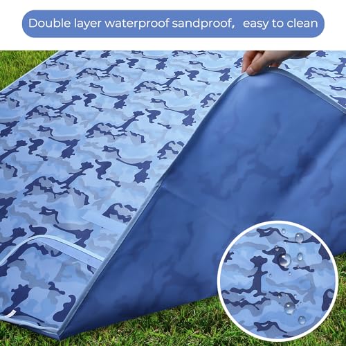 Hi Space Outdoor Picnic Blankets Waterproof Foldable Picnic Mat Extra Large Beach Blankets Sandproof Blanket for Beach Camping Grass Lawn Park, 80"x60", Blue Camouflage - color: Blue-camouflage