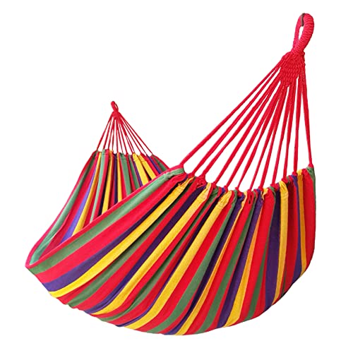 GOCAN Brazilian Double Hammock 2 Person Extra Large Canvas 250x160cm Total Length 350cm Load 500lb Cotton Hammock for Garden Outdoor and Indoor Rainbow(98 * 65'') - color: Rainbow Stripe, size: XXX-Large
