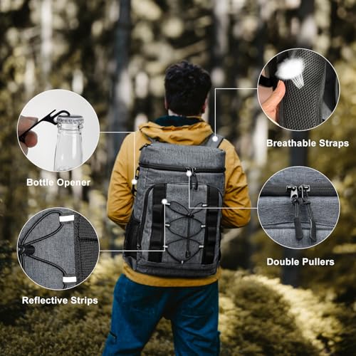 33 Cans Insulated Backpack Cooler - Leakproof Waterproof Lightweight Soft Coolers Bag for Camping Picnic Hiking Beach and Lunchbox Backpacks Bags-Leak Proof Ice Chest Back Pack - color: Gray