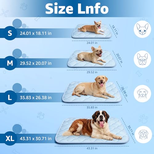 Pet Cooling Mats for Dogs, Cooling Pet Bed Outdoor & Indoor Use with Ice Silk Fabric & Waterproof Cover, Summer Cool Pad for Dogs Cats 29" x 18", Non-Slip Washable Pet Blanket for Crate Kennel Travel - color: Blue Wave Stitching, size: Medium