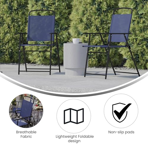 Flash Furniture Mystic Folding Patio Sling Chairs, Outdoor Textilene Lawn Chairs with Armrests, Set of 2, Navy - color: Navy