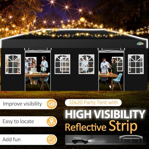 COBIZI 10x20 Pop Up Canopy with 6 Sidewalls One Push Setup Outdoor Event Shelter Waterproof UPF 50+ Gazebo Tent with Carry Bag,Air Vent,Sandbag for Wedding, Commercial, Party,Black - color: Black(1-year warranty), size: 10x20ft With 6 Sidewalls