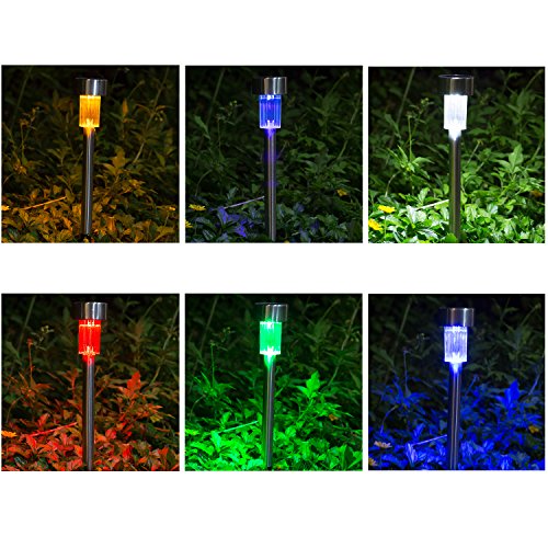 Wellgium Solar Lights Outdoor - Garden Landscape Pathway Lights for Lawn Patio - Stainless Steel, 12 Pack (6 Colors) - color: Multicolor