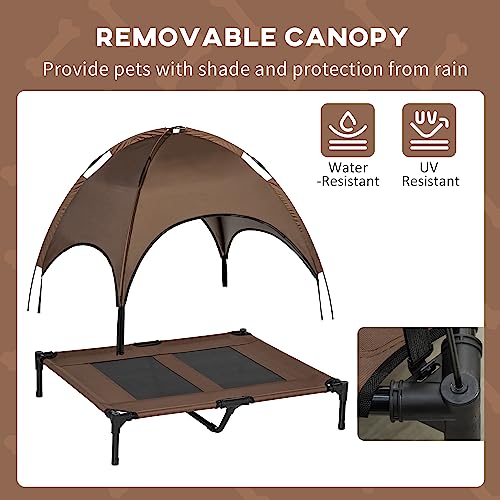 PawHut Elevated Dog Bed with Removable Canopy, Outdoor Dog Cot with UV Protection Canopy Shade, 36 inch Large Pet Bed for Camping, Coffee - color: Coffee, size: 36 inch