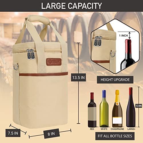 Opux 4 Bottle Insulated Wine Cooler Bag - Leakproof Padded Portable Wine Bottle Carrier for Travel Picnic BYOB Gift (Beige Cream) - color: Cream Beige, size: 4 Bottle