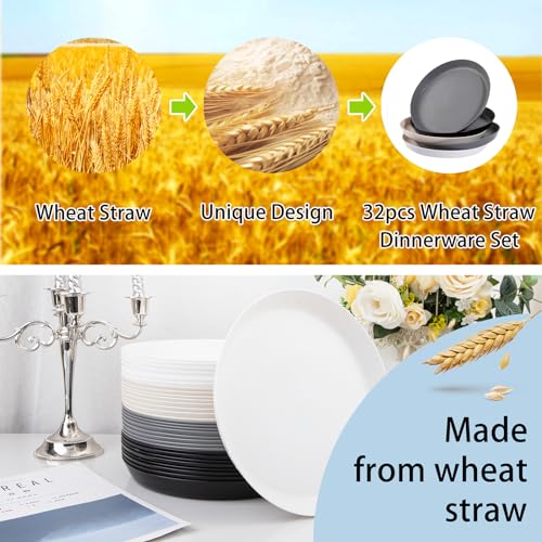 ejonirinjonir EI 16pcs Wheat Straw Dinner Plates Set,Unbreakable Plastic Plates,Reusable Lightwight Plastic Plate,Party Plate for Halloween,Family Dinners, Picnics, School-Black,White,Dark Grey,Beige - color: Four Color Wheat Straw Plates