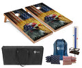 Tailgating Pros Cornhole Boards - 4'x2' Regulation Boards w/Carrying Case, Score Keeper, & Set of 8 Corn Filled Bags w/Tote - size: 4'x2' Boards w/ LED Ring Lights, style: We the People