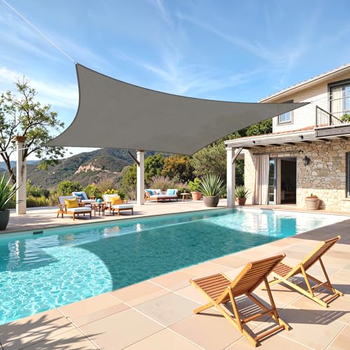 TasticTotes Rectangle Sun Shade Sail - 8' x 10', 95% UV Blockage, HDPE Sunshades for Outdoor Patio, Yard, Deck, Garden, Lawn, Permeable Awnings for Patio Shade with Reinforced Corners & Ropes (Gray) - color: Gray, size: 8'x 10'