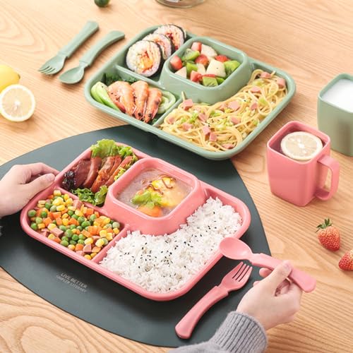 Unbreakable Rectangular Divided Plates for Adults 4 Sections Portion Control Plates Set of 2 Plastic Dinner Plate for Camping Outdoor or Every Day Use - color: Style 2 Green, size: 10.5*8.5 Inch