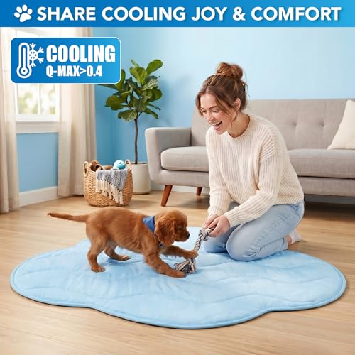 PetAmi Dog Cooling Mat, Cloud Shape, Pet Pad with Cooling Nylon & Soft Fleece, Q-Max > 0.4 Reversible All Season Blanket for Dogs & Cats, Small 30x40 in, Light Blue - color: Light Blue, size: Small