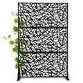 Modern Metal Privacy Screen, Patio Outdoor Privacy Panels with Stand, Freestanding Outdoor Divider for Yard, Deck＆Garden(71.3"*47.3"*15.7") - color: Black,Leaf Vein