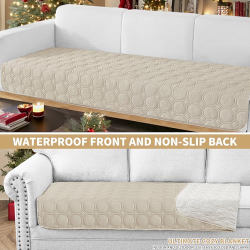 ZNSAYOTX Ultimate Cozy Blankets (30"x70") 100% Waterproof Sofa Mat Blanket for Dog Pets, Bed Couch Protector with Non-Slip Back Washable Durable, Pee Scratch Proof Easy to Clean (Khaki) - color: Khaki, size: 30x70 Inch