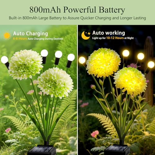 Solar Lights Outdoor Waterproof, 6 Pack Solar Firefly Swaying Lights with Flowers, Flower Light Garden Decor for Outside Yard Patio Thanksgiving Christmas for Women Grandma - color: Warm White, size: 6 pack
