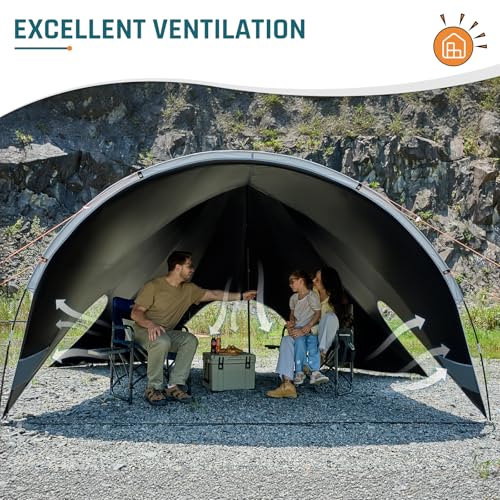 Blackout Camping Canopy Waterproof Tent Tarp with Poles Sun Shade Shelter for Outdoor Camping Backyard Picnic, Included Guy Lines & Luminous Tent Stakes, Gray