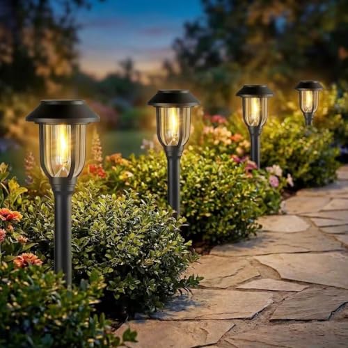 Solar Pathway Lights Outdoor 8 Pack, Warm White Solar Path Lights, Waterproof Energy Efficient Landscape Lights Decorative Auto On/Off, Solar Garden Lights for Yard Walkway Driveway Patio - color: 3000K Warm White