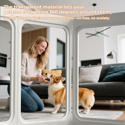 23.6“ H Clear Acrylic Plastic Dog Playpen, 8Pcs Lightweight & Easy Assemble Playpen Divider, Durable Safety Play Pen Indoors, Puppy, Cat, Small Animal(White)