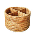 i-lan Natural Rattan 4 Compartments Storage Holder Cosmetics Organizer Utensil and Seasoning Bottle Serving Basket for Party(200mm 4-compartment Round Box) - size: 7.8"(round 4-section)