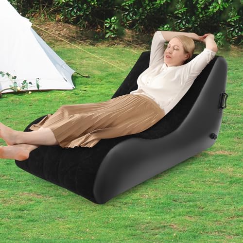 Inflatable Sofa Bed, Portable Leisure Lounger S-Shaped Air Chair Folding Sofa Bed with Air Pump for Living Room Patio Outdoor Camping (Black) - color: Black