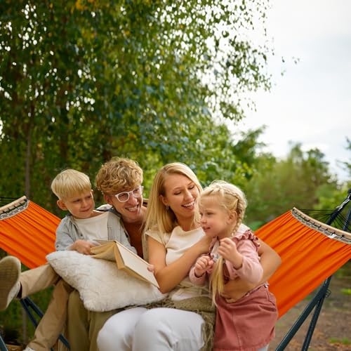Tranquillo Sturdy Steel Hammock with Stand Premium Cotton Canvas Hammock, 600 lbs Capacity Hammock Stand Folding, Portable 30-Second Fold Unfold Hammock for Camping, Orange - color: 2. Orange