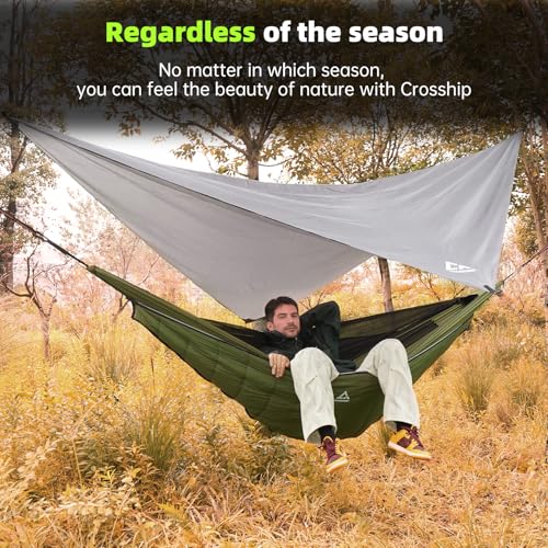 Camping Hammock Mosquito Net with Rain Fly - Portable Parachute Nylon Backpacking Hammock for Outdoor, Hiking, Backpacking, Backyard, Beach, Travel (Hold Up to 500lbs) - color: Green