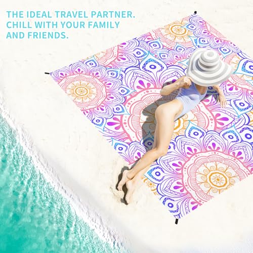Beach Blanket 78''×81'' Suits 1-5 Adults Waterproof Sandproof Oversized Lightweight Sand Free Beach Blanket Large Picnic Mat for Travel Camping Picnic Hiking - color: Mandala, size: 78''x81''
