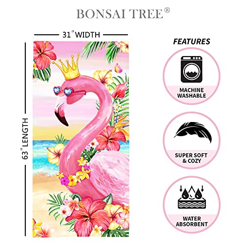 Bonsai Tree Flamingo Beach Towel, 30" x 60", Microfiber, Pink, Sand Proof, Quick Dry, Beach Towel for Women, Kids, Teens - color: Summer 2022, size: 30"x60"