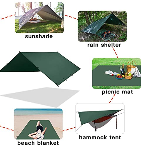 KALINCO Waterproof Camping Tarp, 10X12FT Hammock Rain Fly Tent Tarp, Multifunctional Tent Footprint, Lightweight and Compact for Backpacking, Hiking (Green-10X12FT) - color: Green-10x12ft
