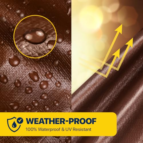 Seal Skin Covers Heavy Duty Waterproof Tarp 12x16 FT, 16 Mil Thick Brown Poly Tarp with Rustproof Grommets, UV Resistant, Tear-Proof Cover with Reinforced Edges for Outdoor, Camping, Pool, Canopy Use - color: Brown, size: 12' X 16'