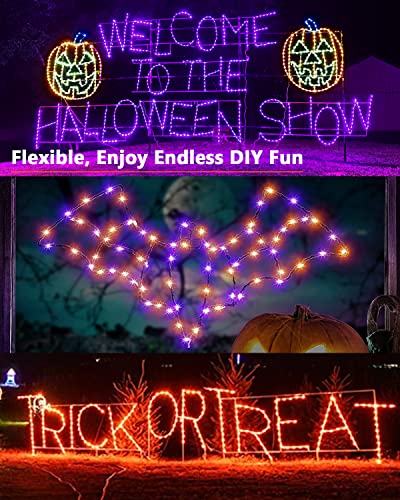 Brizled Orange & Purple Halloween Lights, 2 Pack Total 78FT 240 LED Solar Halloween Fairy Lights, 8 Modes Outdoor Orange Fairy Light, Purple Twinkle Light String Black Wire Outside Spooky Decorations - color: Purple & Orange