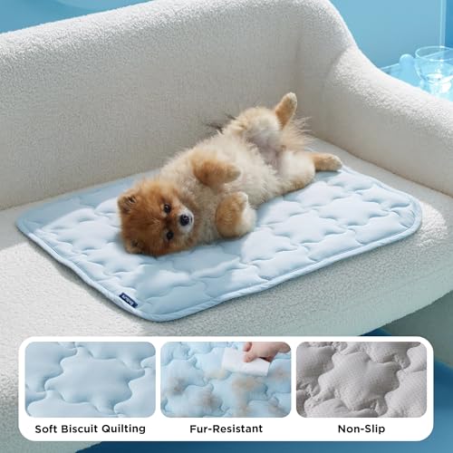 Bedsure Cooling Mat for Large Dogs, Q-Max>0.5 Thin Breathable Cold Crate Pad for Pet, Portable Washable Kennel Bed for Summer Active Dog with Chill Cool Soothing Fabric to Rapid Cooling, 35x23, Blue - color: Baby Blue, size: 35" x 23" (L-Crate)
