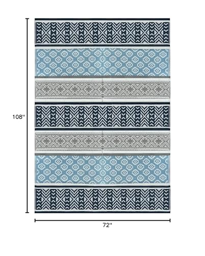 Outdoor Plastic Patio Rugs – 6x9, Grey, Teal, Durable and Affordable Multipurpose Woven Plastic Straw Recycled All-Weather and Waterproof Rug Reversible Camper Mats 7018 - color: Grey, Teal, size: 6' x 9' (Rectangular)