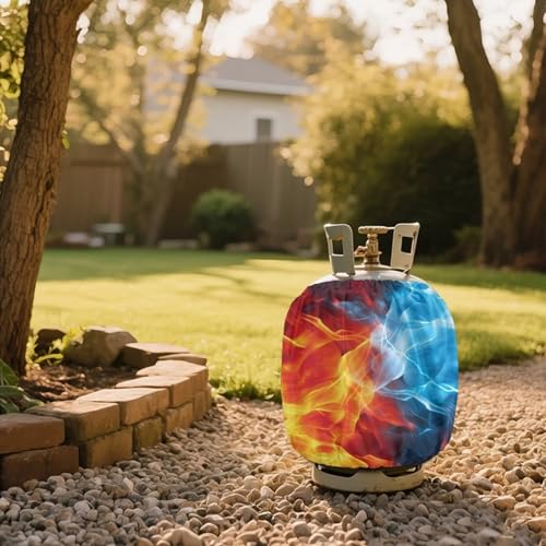 Propane Tank Covers 20lb Fire Outdoor Heavy Duty Waterproof Windproof Gas Tank Cylinder Cover with Elastic Brand, Dress up Your Gas Grill, Fits Standard 20lb Cylinder - color: Fire